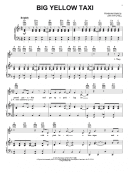page one of Big Yellow Taxi (Piano, Vocal & Guitar Chords (Right-Hand Melody))