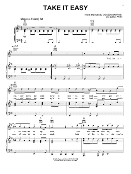 page one of Take It Easy (Piano, Vocal & Guitar Chords (Right-Hand Melody))
