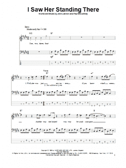 page one of I Saw Her Standing There (Bass Guitar Tab)
