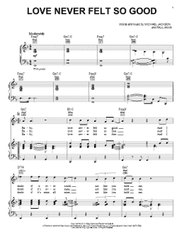 page one of Love Never Felt So Good (Piano, Vocal & Guitar Chords (Right-Hand Melody))