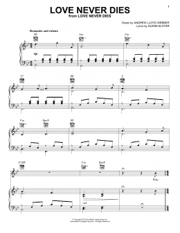page one of Love Never Dies (Piano, Vocal & Guitar Chords (Right-Hand Melody))