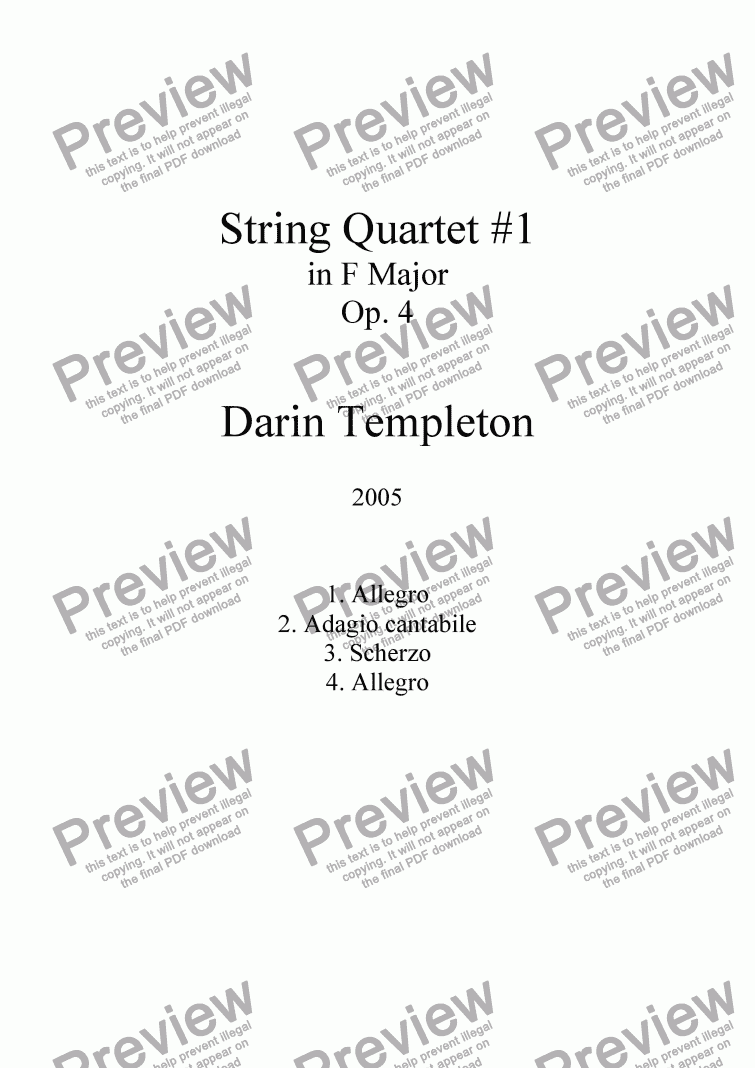page one of String Quartet no. 1 in F Major Op. 4, Mvt. 1, Allegro