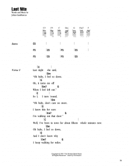 page one of Last Nite (Ukulele Chords/Lyrics)
