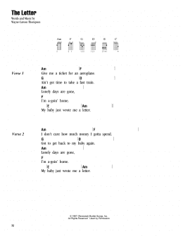 page one of The Letter (Ukulele Chords/Lyrics)