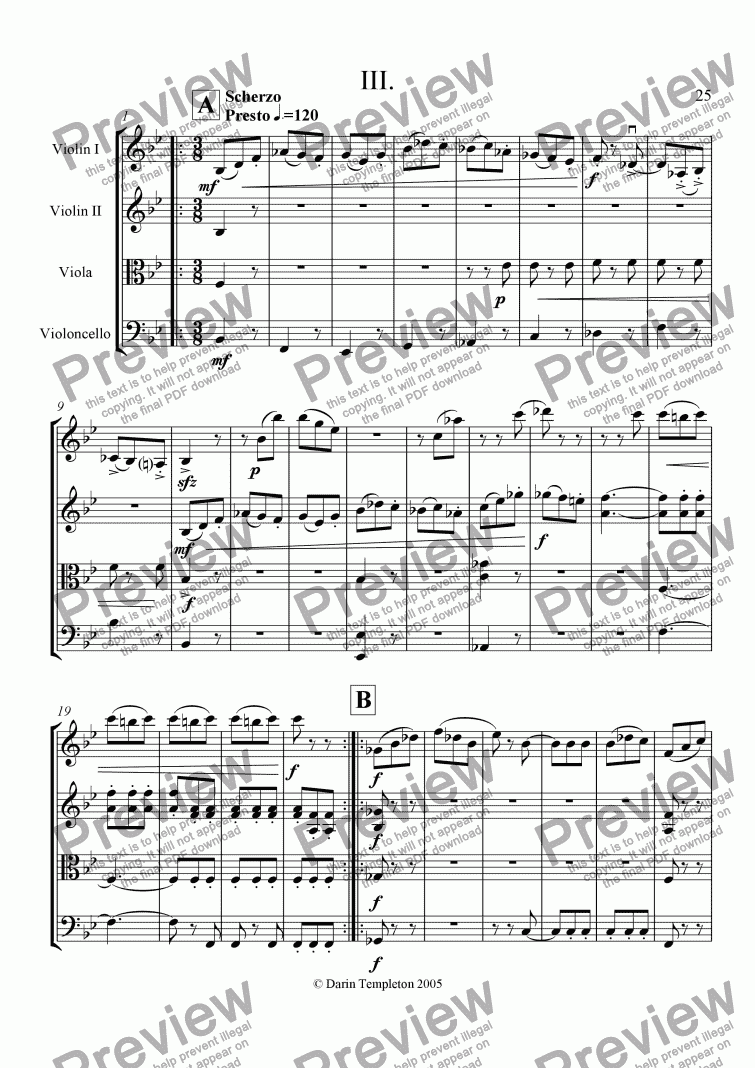 page one of String Quartet no. 1 in F Major Op. 4, Mvt. 3, Scherzo