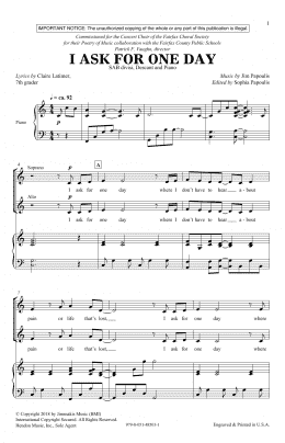 page one of I Ask For One Day (SAB Choir)