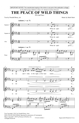 page one of The Peace Of Wild Things (SSA Choir)