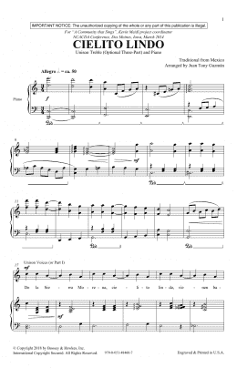 page one of Cielito Lindo (Unison Choir)