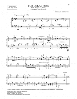 page one of For Lukas Foss (Piano Solo)