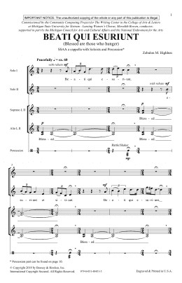 page one of Beati Qui Esuriunt (Blessed Are Those Who Hunger) (SSA Choir)