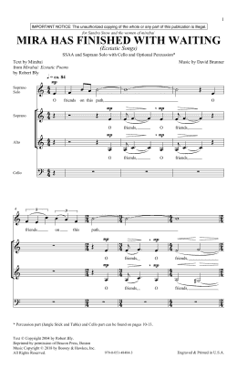 page one of Mira Has Finished With Waiting (SSA Choir)