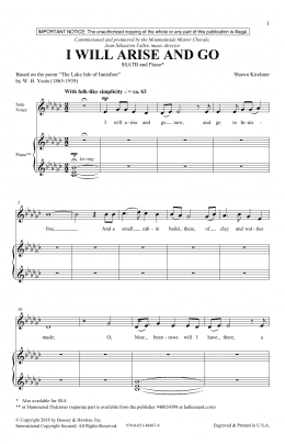 page one of I Will Arise And Go (SATB Choir)
