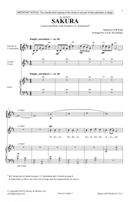 page one of Sakura (Unison Choir)