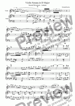 page one of Violin Sonata in D Major, Second Movement