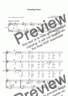 page one of "Amazing Grace" Download Sheet Music (3 part  vocal/keyboard arr.)