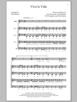 page one of Viva La Vida (arr. Deke Sharon) (SATB Choir)