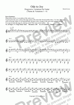 page one of Ode to Joy - Progressive Variations for Guitar (Theme and Variations 1 - 4)