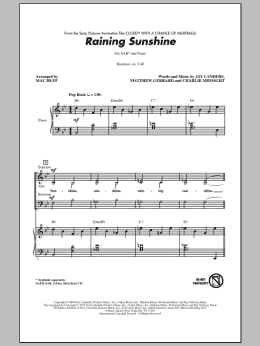 page one of Raining Sunshine (from Cloudy With A Chance Of Meatballs) (SAB Choir)