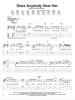 page one of Does Anybody Hear Her (Easy Guitar Tab)