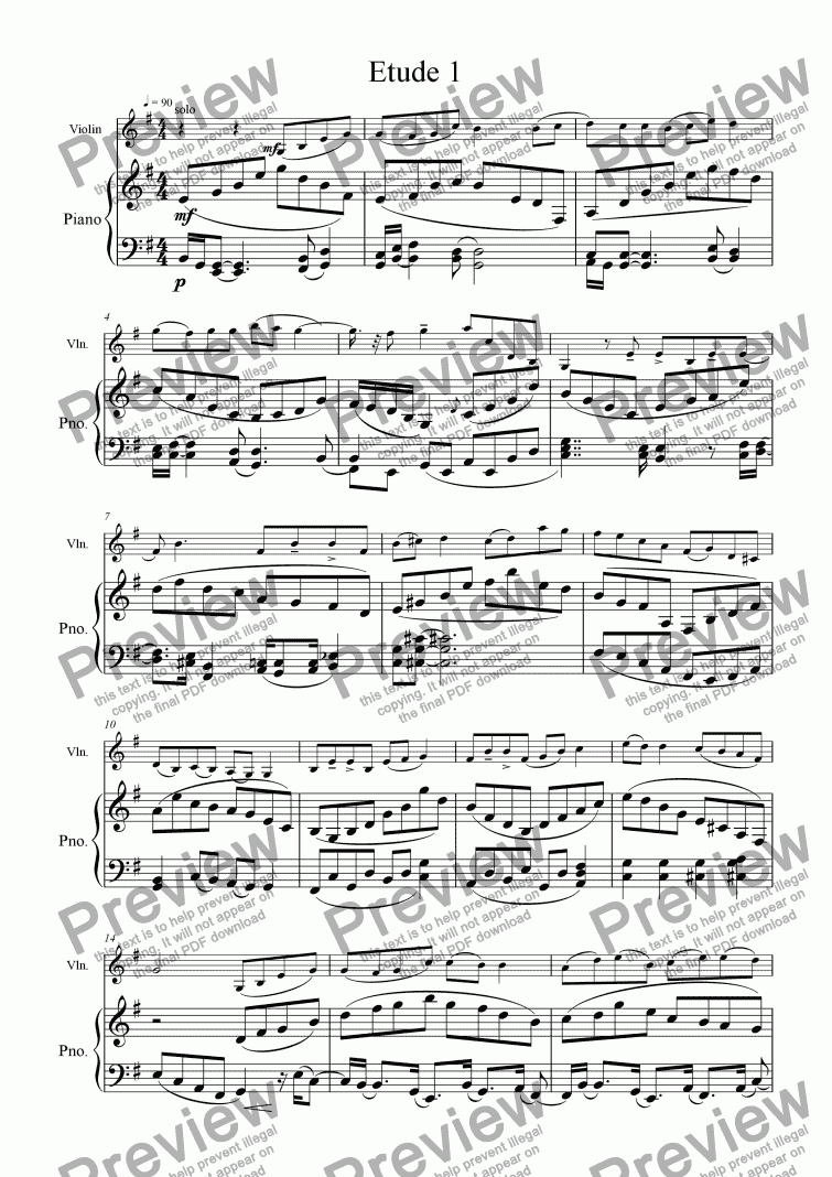 page one of Etude 1 Violon/Violin