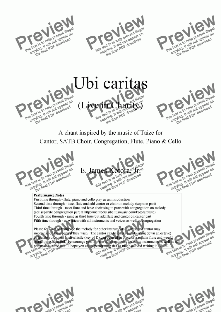 page one of Ubi caritas (Live in Charity)