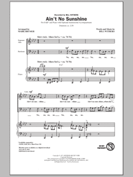 page one of Ain't No Sunshine (arr. Mark Brymer) (SAB Choir)