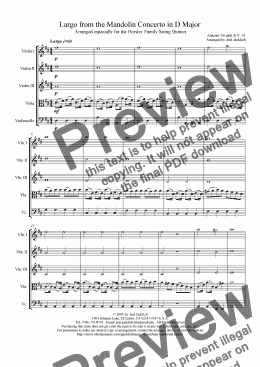 page one of Largo from the Mandolin Concerto in D Major, R.V. 93 (String Quintet - 3 Violins, Viola, Cello)