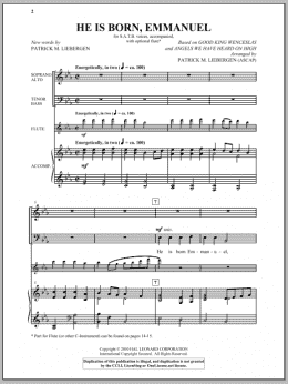 page one of He Is Born, Emmanuel (SATB Choir)