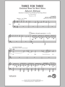 page one of Three For Three - Three Songs For Three Parts - Volume 2 (TTBB Choir)