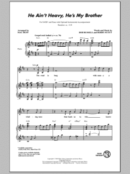 page one of He Ain't Heavy, He's My Brother (SATB Choir)