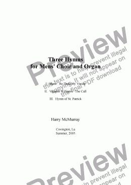 page one of Three Hymns for Mens' Choir and Organ