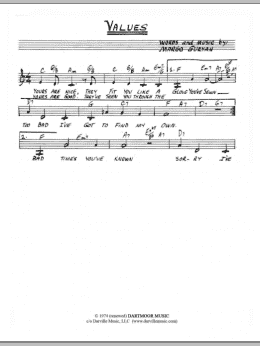 page one of Values (Lead Sheet / Fake Book)