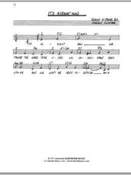 page one of It's Alright Now (Lead Sheet / Fake Book)