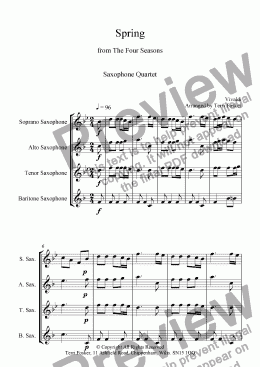 page one of Spring from The Four Seasons for Saxophone Quartet SATB