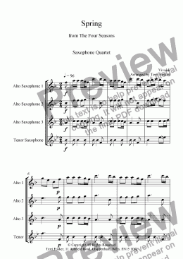 page one of Spring from The Four Seasons - Saxophone Quartet (AAAT)