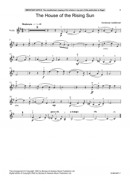 page one of The House Of The Rising Sun (Violin and Piano)