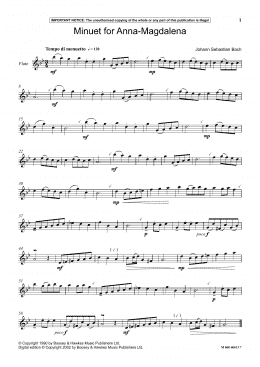 page one of Minuet For Anna Magdalena (Instrumental Solo)