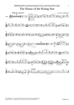 page one of The House Of The Rising Sun (Flute and Piano)