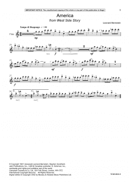 page one of America (from West Side Story) (Flute and Piano)