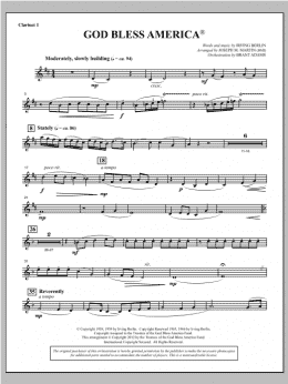 page one of God Bless America - Bb Clarinet 1 (Choir Instrumental Pak)