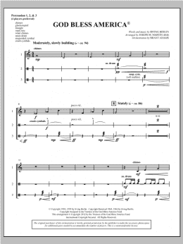 page one of God Bless America - Percussion 1,2,3 (Choir Instrumental Pak)