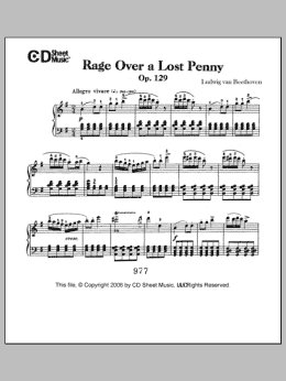 page one of Rage Over A Lost Penny (rondo A Capriccio In G), Op. 129 (Piano Solo)