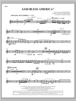 page one of God Bless America - Oboe (Choir Instrumental Pak)