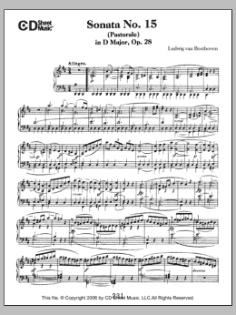 page one of Sonata No. 15 In D Major (pastorale), Op. 28 (Piano Solo)