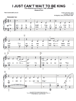 page one of I Just Can't Wait to Be King (from The Lion King) (Piano Adventures)
