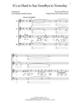 page one of It's so Hard to Say Goodbye to Yesterday (SATB Choir)