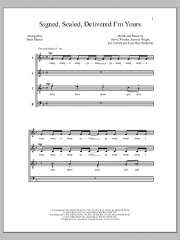 page one of Signed, Sealed, Delivered I'm Yours (SATB Choir)