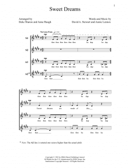 page one of Sweet Dreams (Are Made Of This) (arr. Deke Sharon) (SSAA Choir)