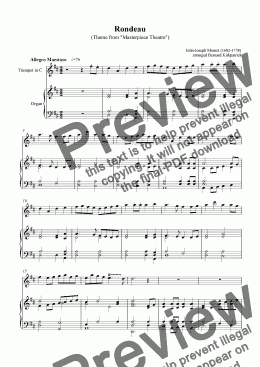 page one of "Rondeau" by Jean Joseph Mouret -Download Sheet Music (D Trumpet)