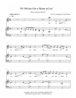 page one of Po' Mo'ner Got a Home at Las' (D minor) (Piano & Vocal)